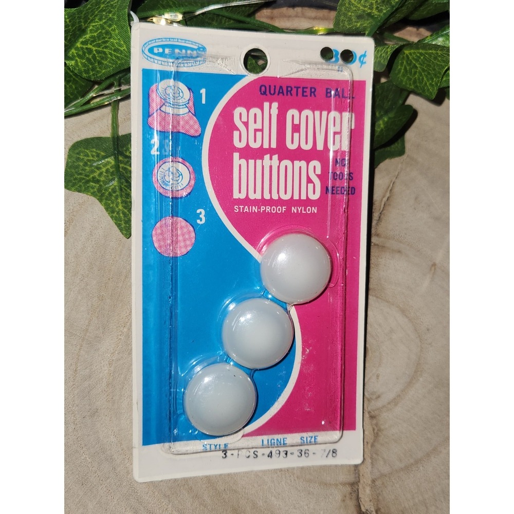 Vintage Penn Quarter Ball Self Cover Buttons White Nylon Ligne 36 Style 493